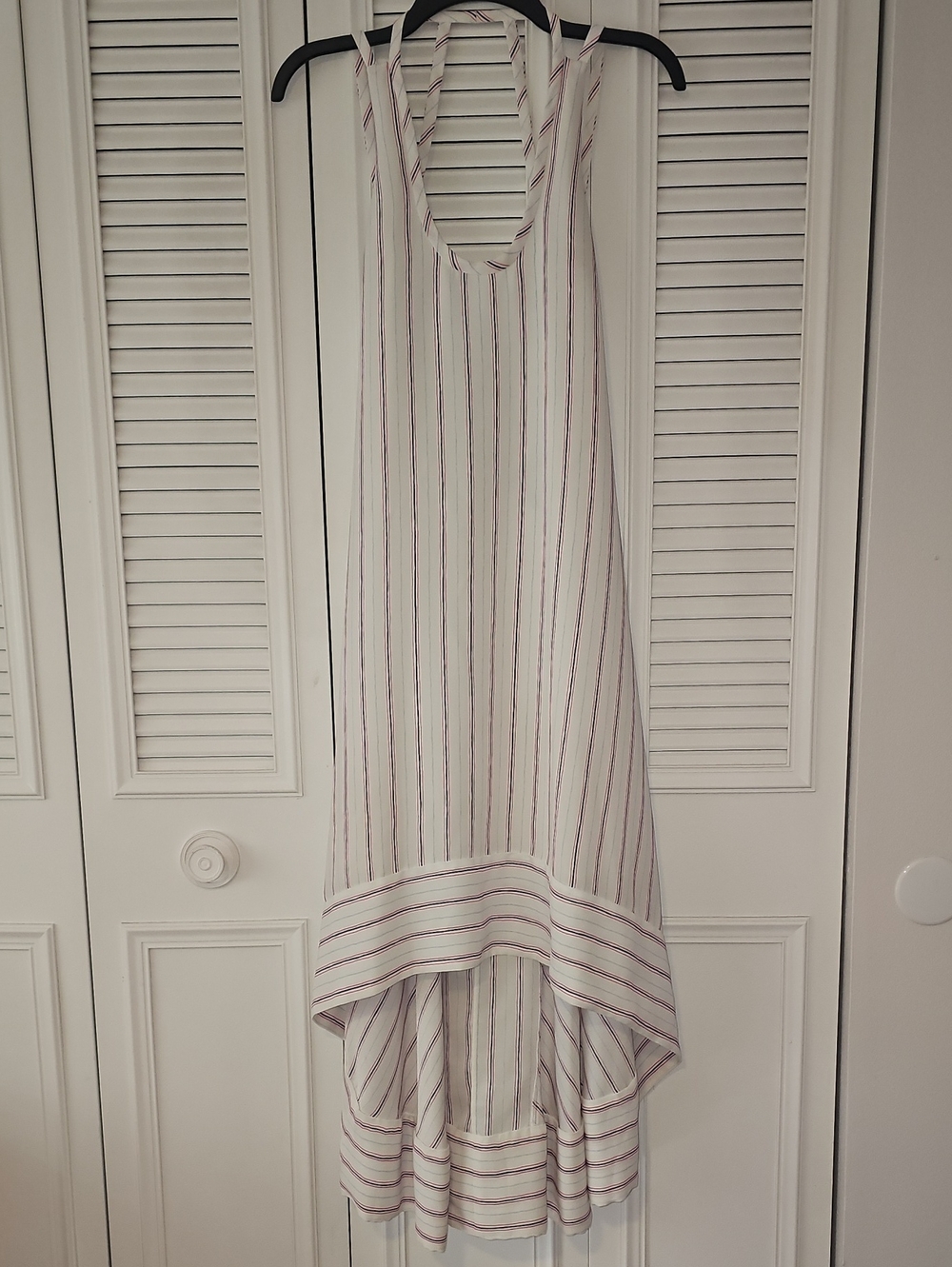 BCBGMaxAzria White Dress with Pink Stripe High-Low Hem